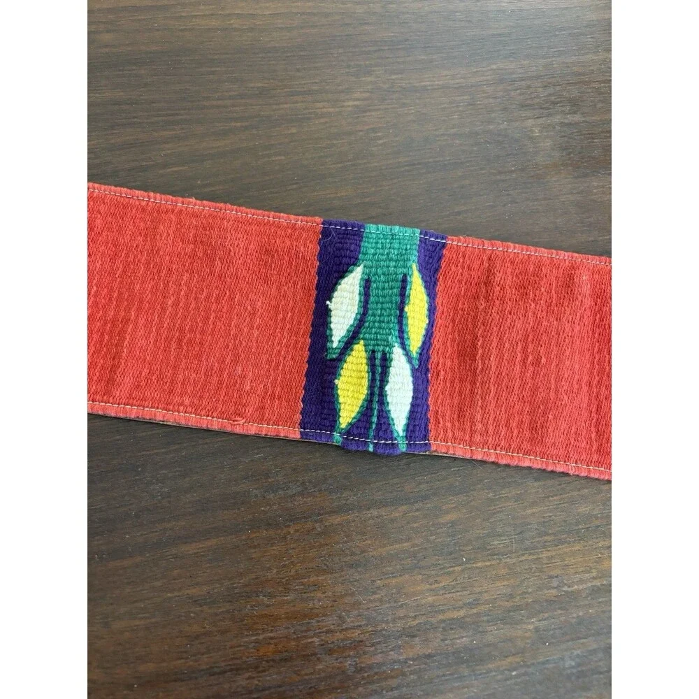 Vintage Women's 4 inch Belt Handcrafted Guatemalan Woven Leather Folk Belt Boho